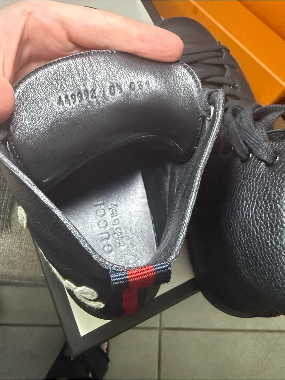 Gucci Black Leather High-Top Sneakers with White Script